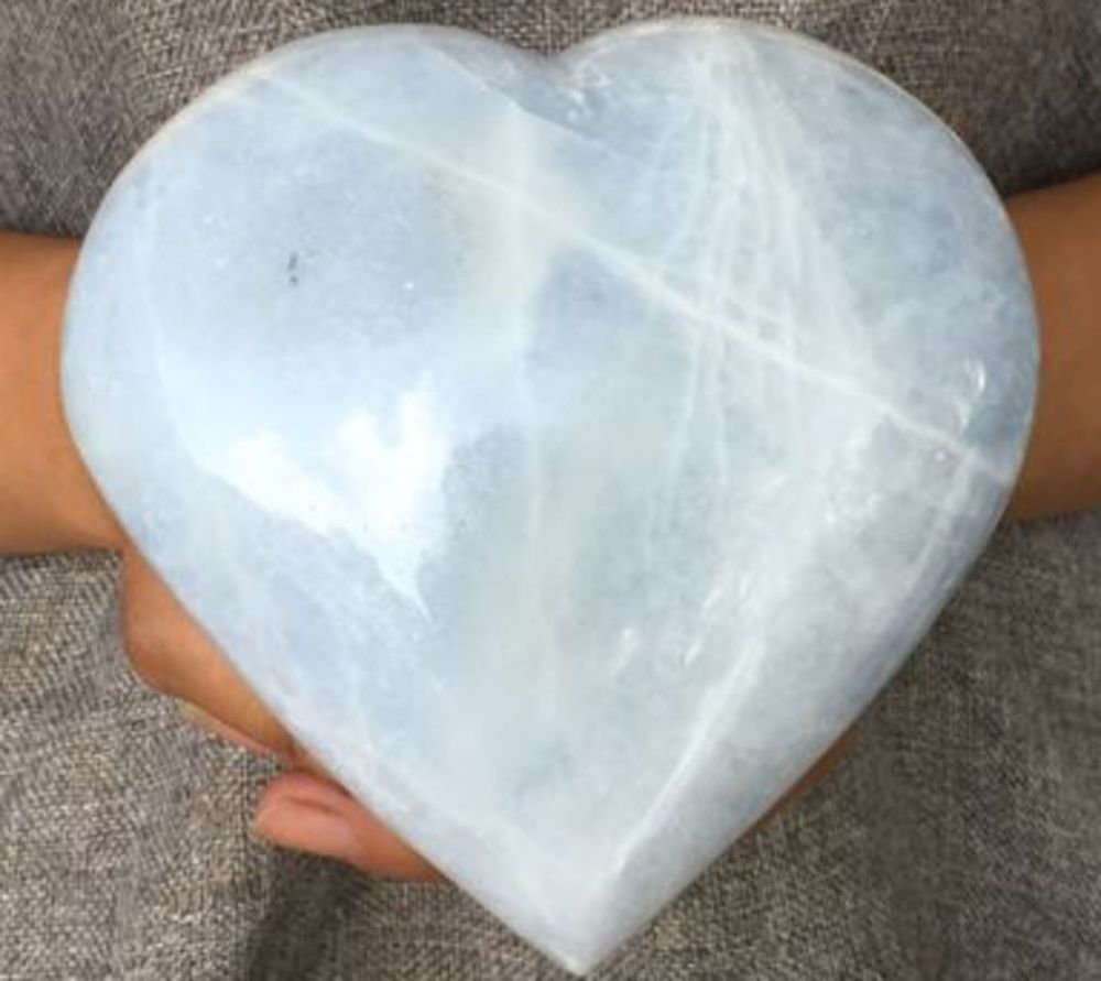 Very Large Powerful Blue Calcite Crystal Heart - Helps you Speak your truth in the world - THROAT CHAKRA