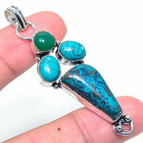 Azurite Gemstone Handmade 925 Sterling Silver Jewelry Pendant Size 2.56 Cry