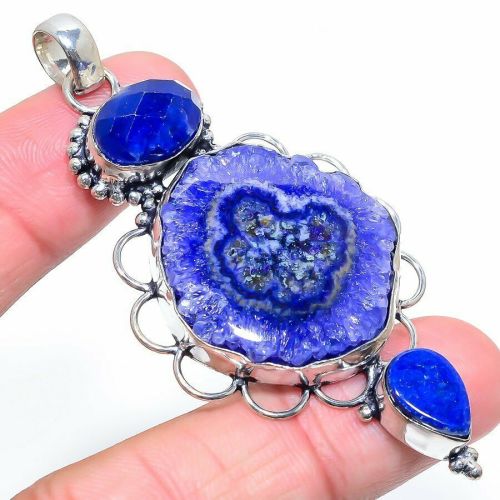 Very Large Solar Quartz & Lapis Lazuli = 925 Sterling Silver Jewelry Crysta