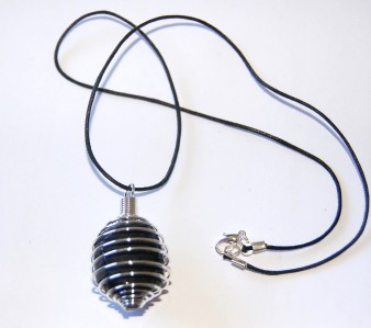  Black Tourmaline Crystal Pendant in Large Spiral Coil Psychic Protection  