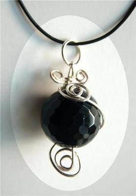 Beautiful Onyx Sphere Crystal Wrap Pendant - Protective OS34 - Bargain Clea