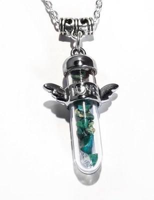 Large Chrysocolla Crystal Chakra Healing Love Angel Wing Pendant Box & Chai