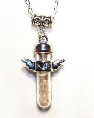 Large Golden Calcite Crystal Chakra Healing Love Angel Wing Pendant Box & C