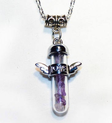 Large Amethyst Crystal Chakra Healing Love Angel Wing Pendant Boxed on Chai