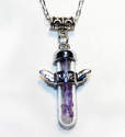 Large Amethyst Crystal Chakra Healing Love Angel Wing Pendant Boxed on Chain