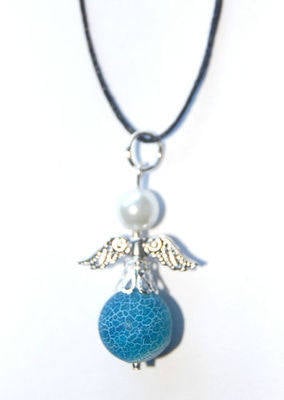 Pretty Blue Dragon Veins Agate Crystal Angel Pendant Eliminate Negativity