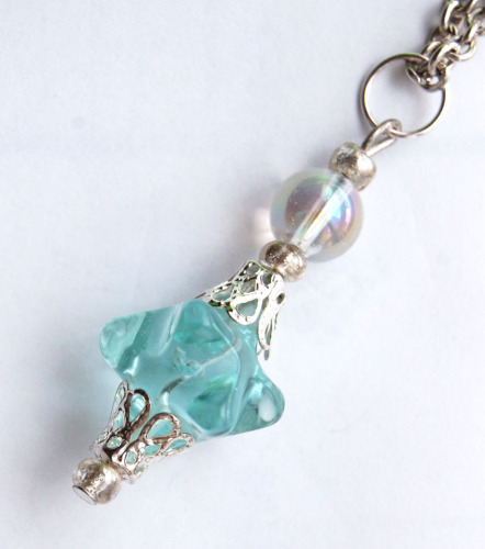 Amazing Blue Obsidian Glass Merkaba & Angel Aura Bead Crystal Angel Pendant