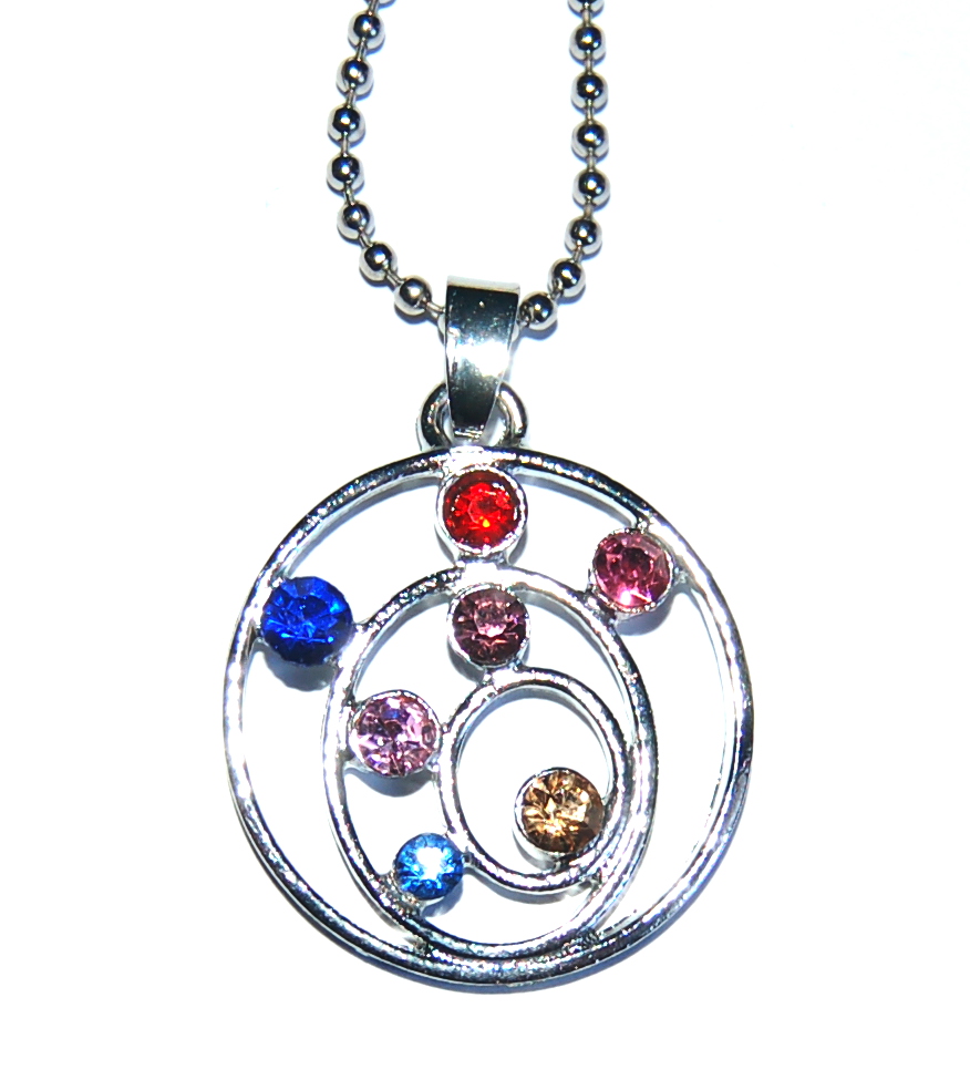 Pretty Crystal Chakra Colours Sacred Spiral  Pendant Silver Plated & Chain