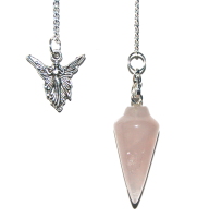 Rose Quartz  Crystal Pendulum Dowser with small Sized Tumblestone Chakra Set Reiki  - Pouch and Image of Chakras - Unconditional Love