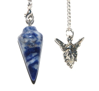Sodalite Crystal Pendulum Dowser - Peace and Calm - small Sized Tumblestone Chakra Set Reiki  -Pouch and Image of Chakras