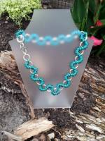 Choker style Copper coated Teal and Silver Plated Copper Necklace
