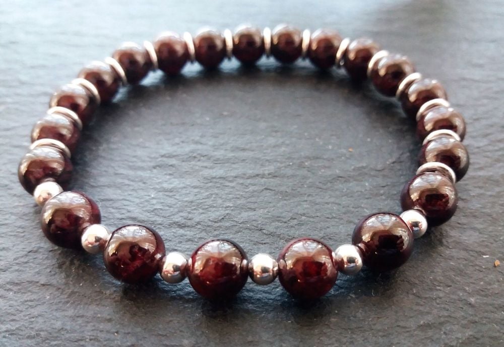 "Calm Collection" Garnet and Sterling Silver Bracelet