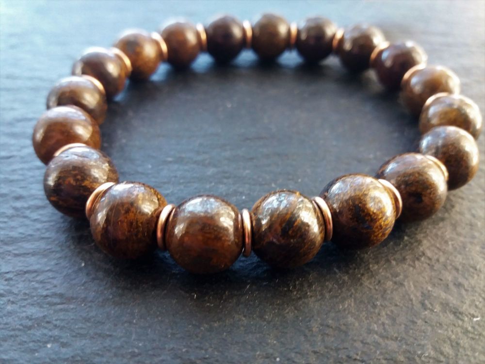 "Calm Collection"  Bronzite and Solid Bronze Links Bracelet