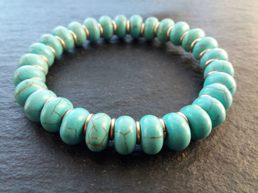 "Clam Collection" Turquoise and Pure Bronze Links Bracelet