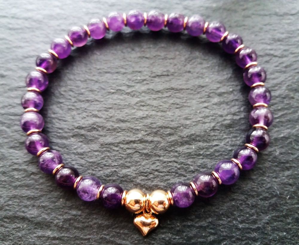 "Calm Collection"Amethyst and Rose Gold Vermeil Charm Bracelet