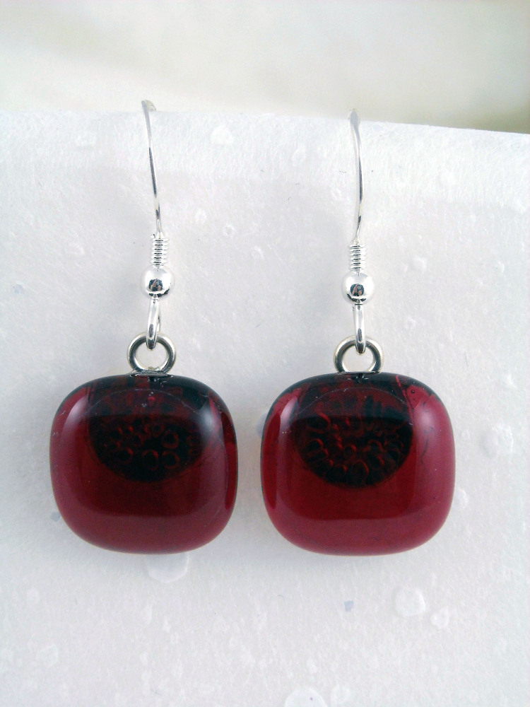 Plum Red Transparent Glass Earrings - ZME022