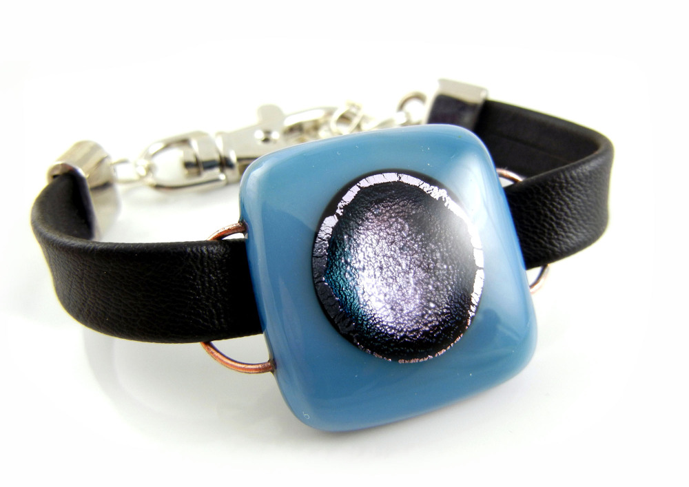 Blue Glass Leather Bracelet - ZMB042
