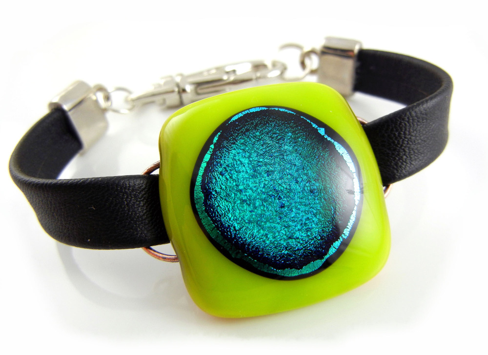 Green Glass Leather Bracelet - ZMB045