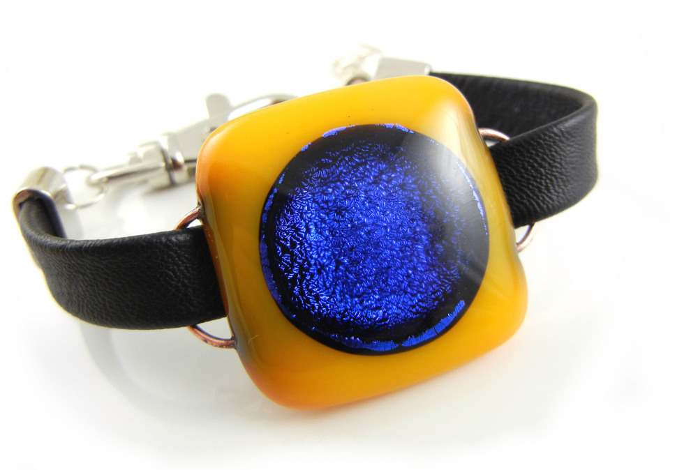 Orange Glass Leather Bracelet - ZMB043