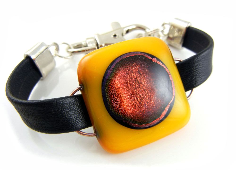 Orange Glass Leather Bracelet - ZMB046