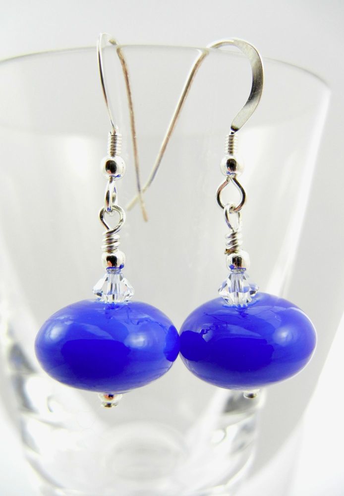 Blue Glass & Crystal Beaded Earrings - ZME040