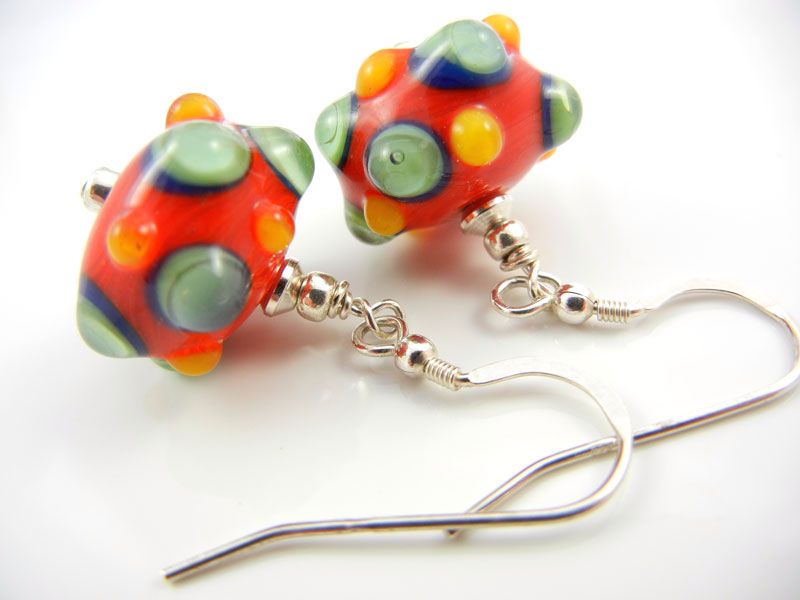 Red/Green/Yellow bobbly Beaded Glass Earrings - ZME041