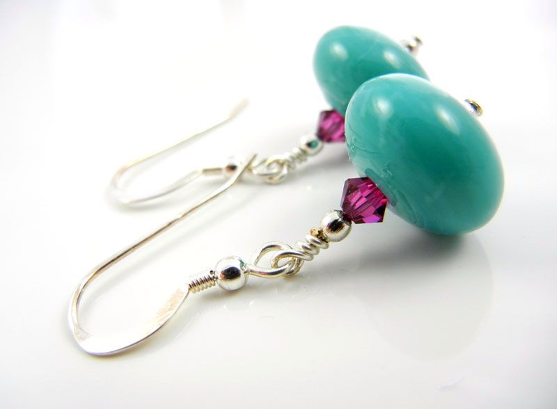 Turquoise & Pink Crystal Beaded Earrings - ZME039