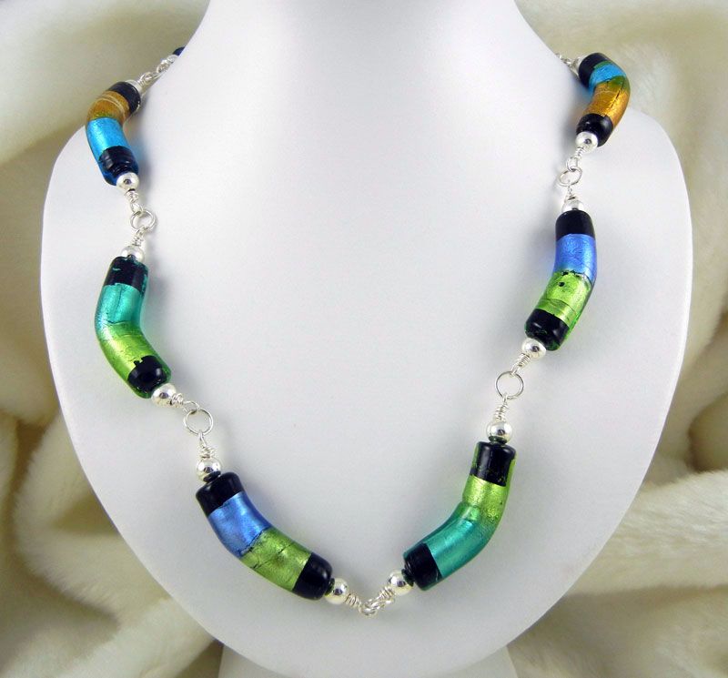 Liquorice Style Allsorts Foiled Glass Necklace - ZMN080