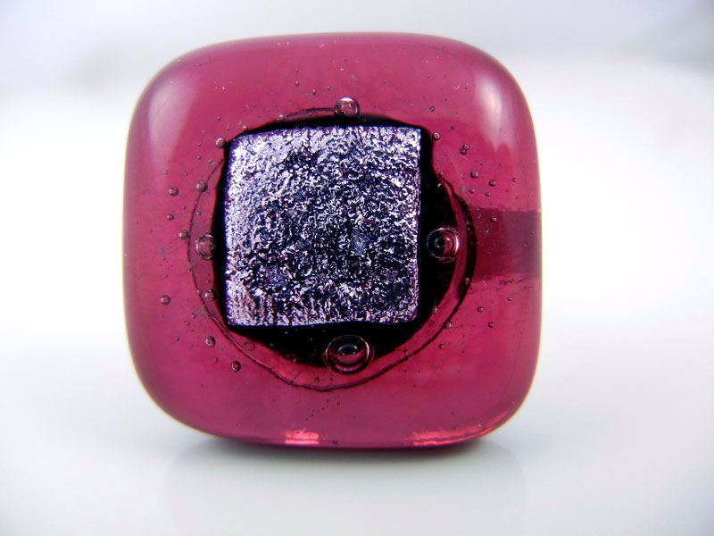 Fuchsia/Dichroic Silver Fused Glass Ring - ZMR010