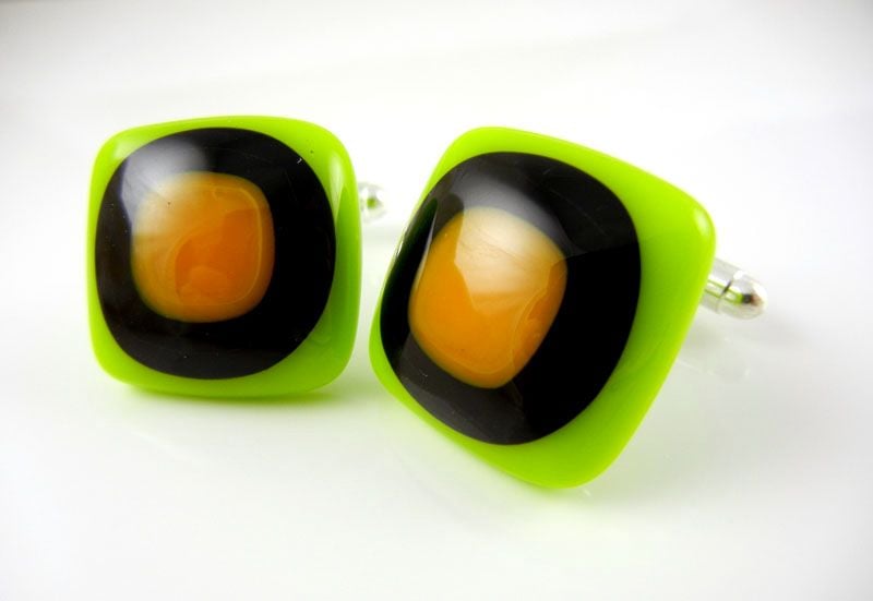 Green/Orange Bullseye Cufflinks - CufZM031