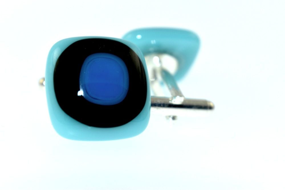 Turquoise/Blue Bullseye Cufflinks - CufZM036