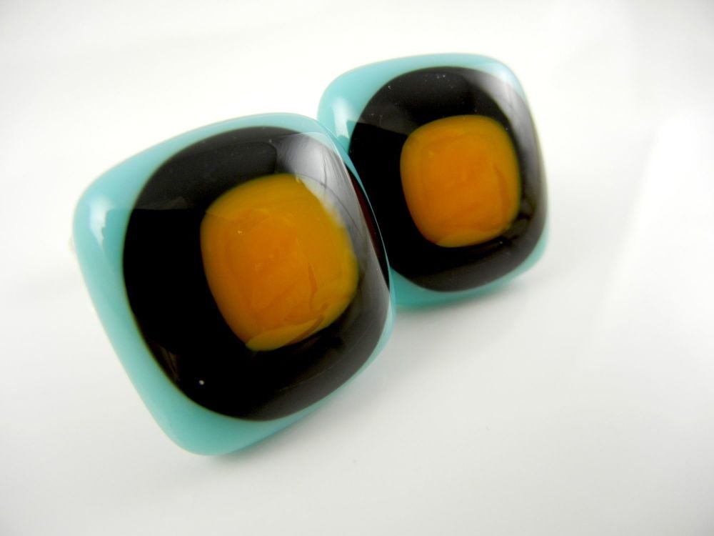 Turquoise/Orange Bullseye Cufflinks - CufZM027