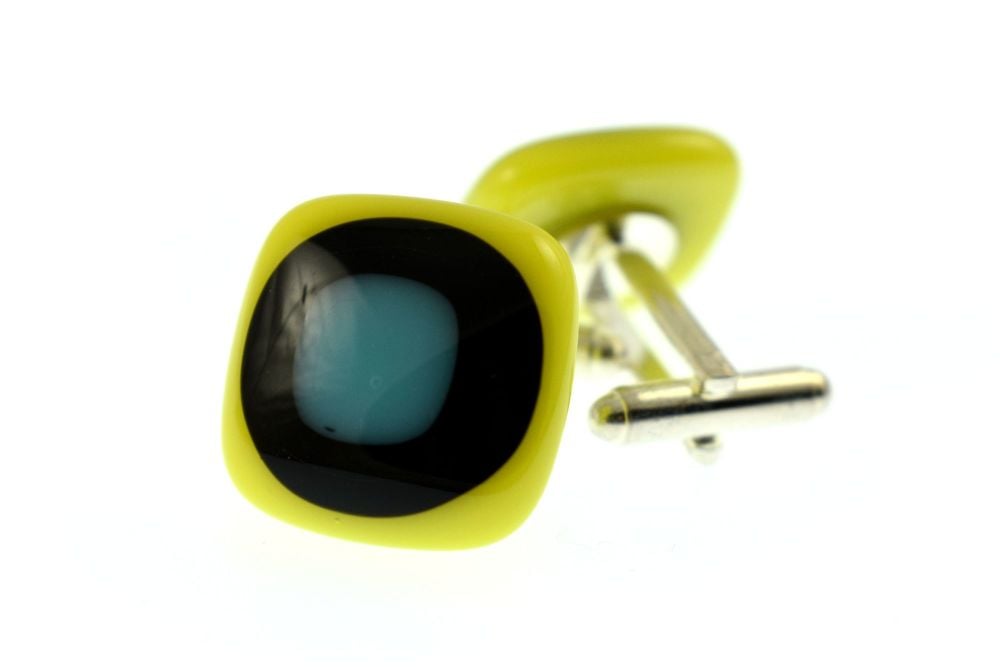 Yellow/Turquoise Bullseye Cufflinks - CufZM028