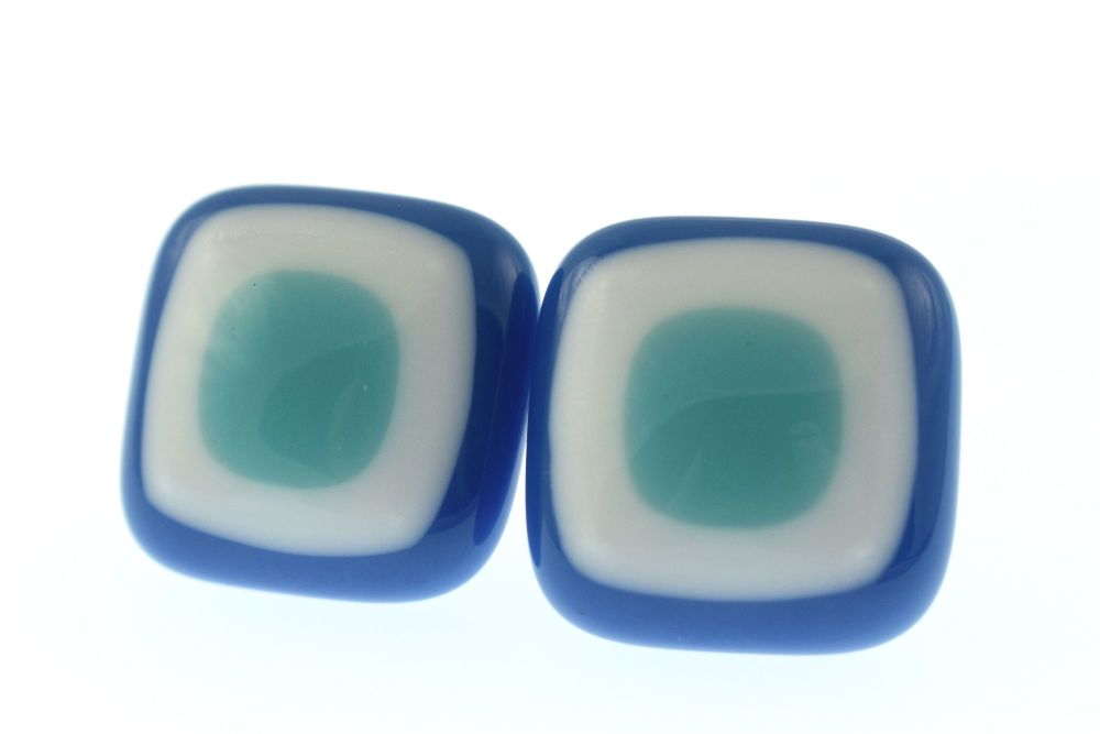 Steel Blue/White/Aqua Cufflinks - CufZM40 -Retro Cufflinks Collection