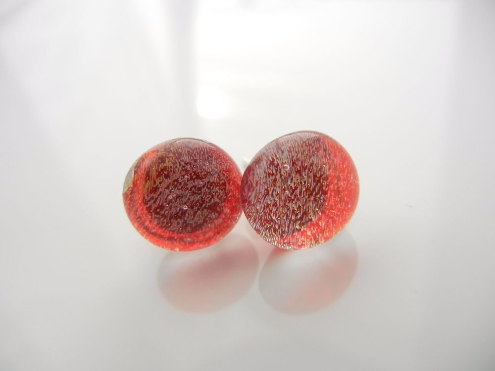 Sparkly Red Dichroic Earrings - DIE010 - Stud Earrings