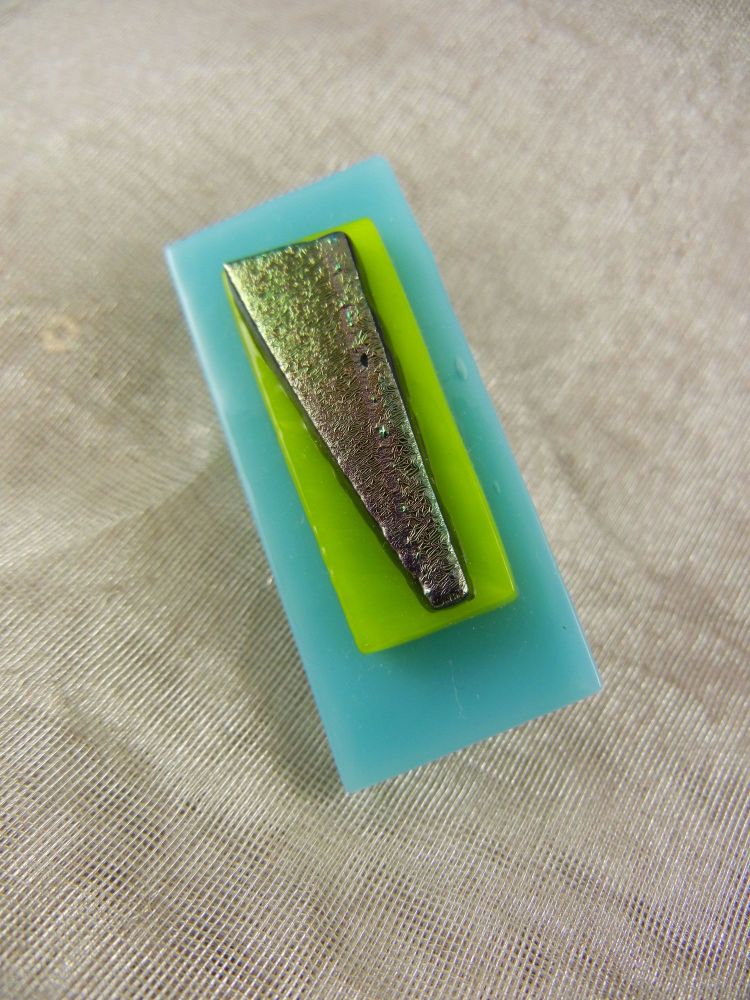 3D Cyan/Green/Gold Dichroic Brooch - ZMBR007