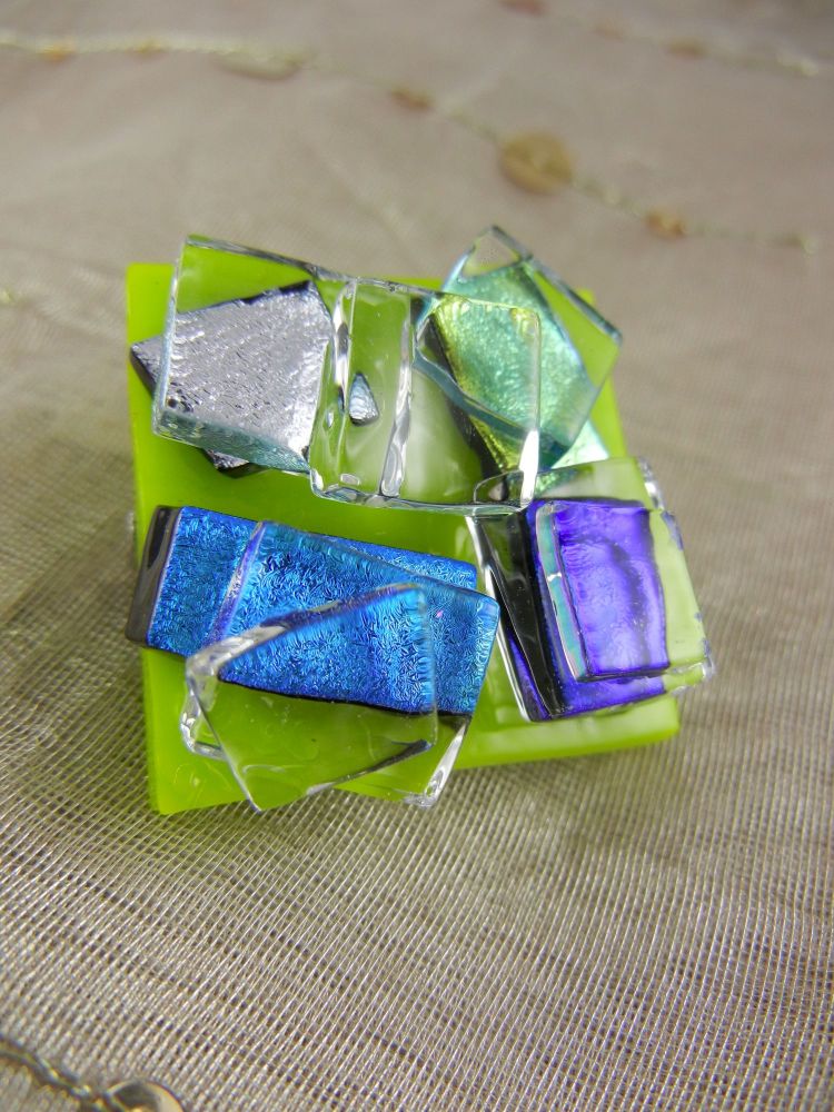 3D Green/ Aqua/ Blue/ Gold/ Silver Dichroic Brooch - ZMBR001