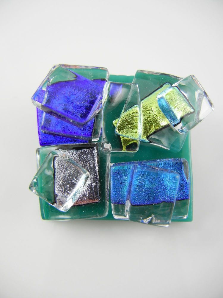 3D Emerald Green/Aqua/Blue/Gold/Silver Dichroic Brooch - ZMBR003