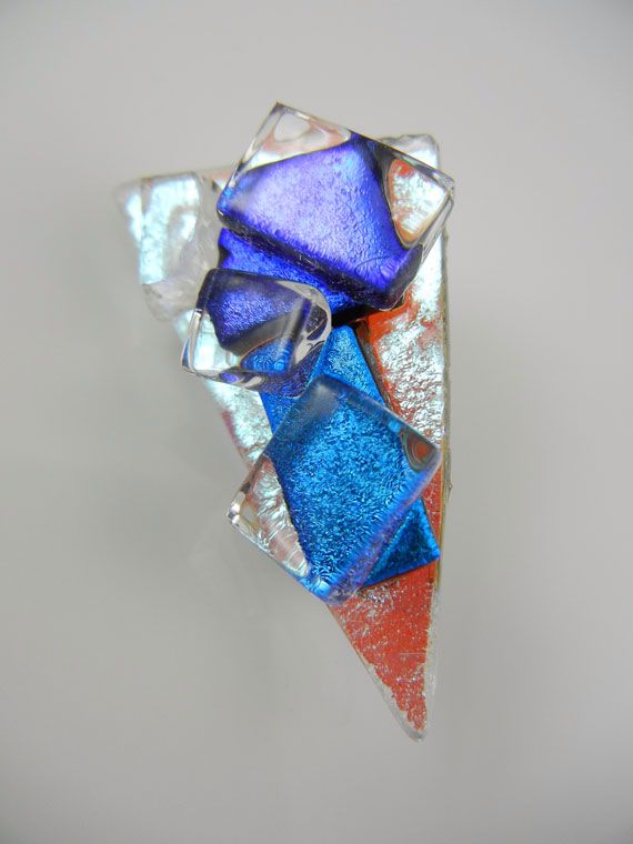 3D Silver/Blue/Aqua Dichroic Brooch - ZMBR004