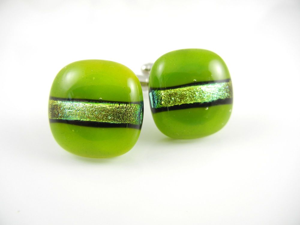 Green with Gold Dichroic Cufflinks - CufZM012