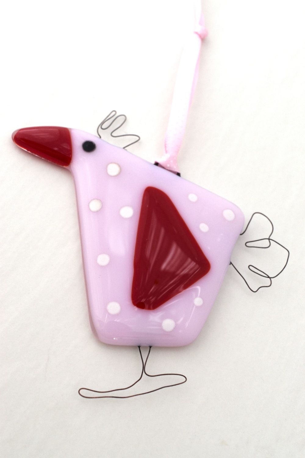 Fused Glass Pink Hen - ZMHT007