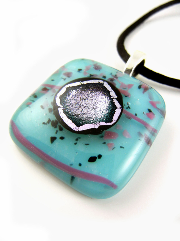 ZMP129 - Iris Collection - Aqua Fused Glass Pendant