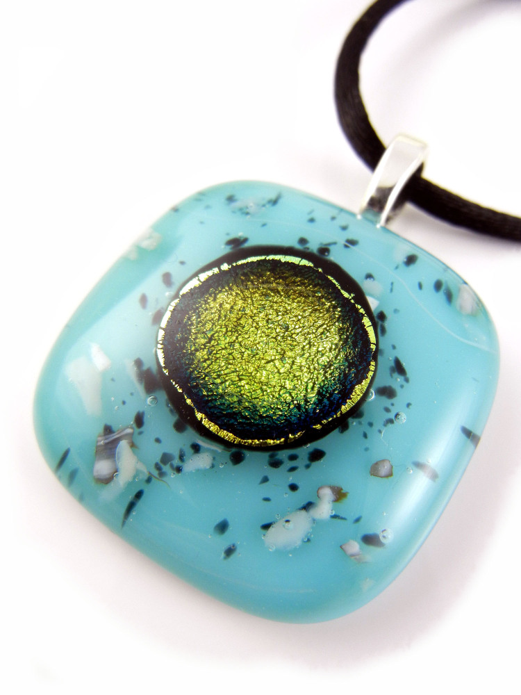 ZMP135 - Iris Collection - Aqua Fused Glass Pendant