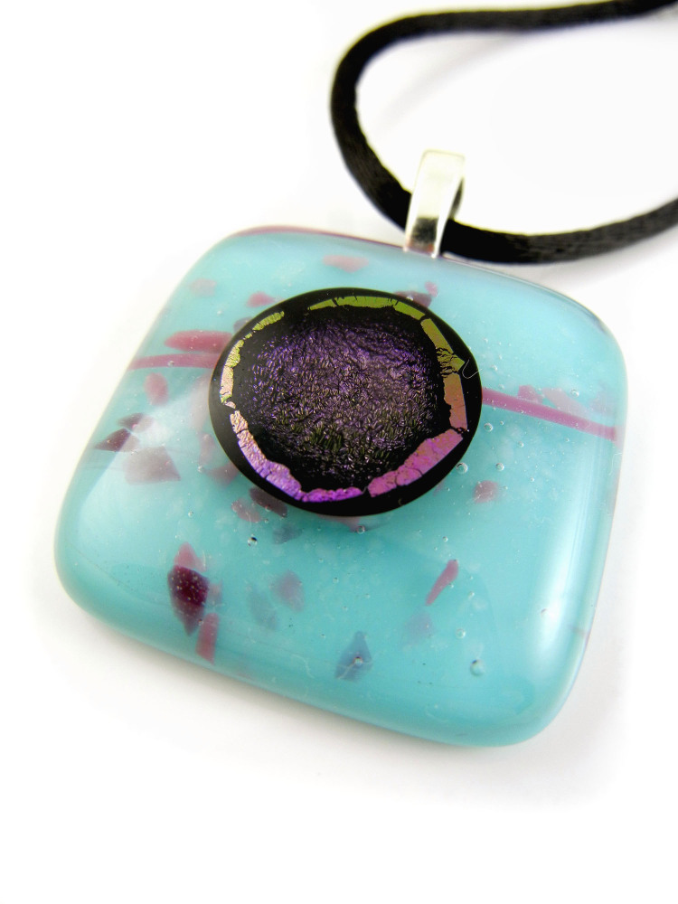 ZMP140 - Iris Collection - Aqua Fused Glass Pendant