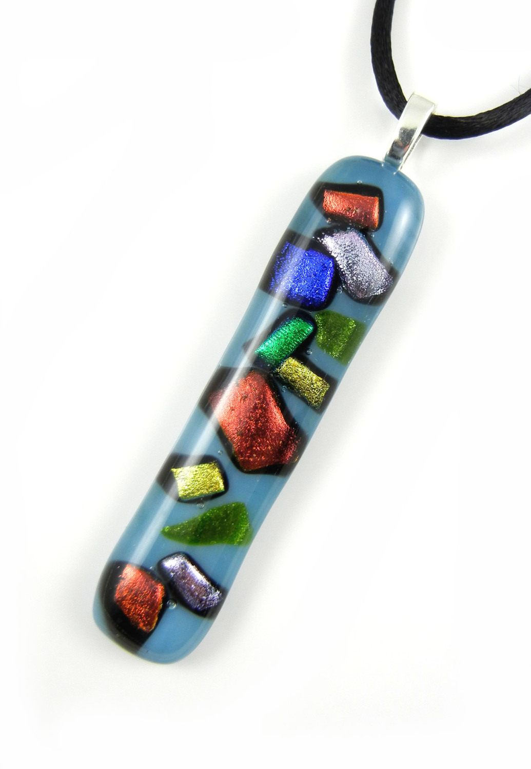 Powder blue Craze fused glass Pendant - ZMP072 - Graffiti Collection