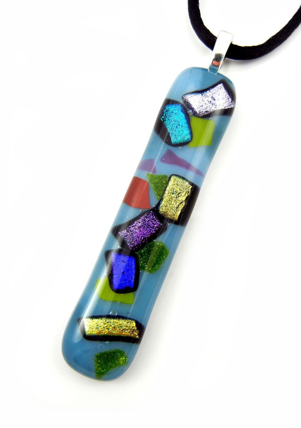 Powder blue Craze fused glass Pendant - ZMP073 - Graffiti Collection