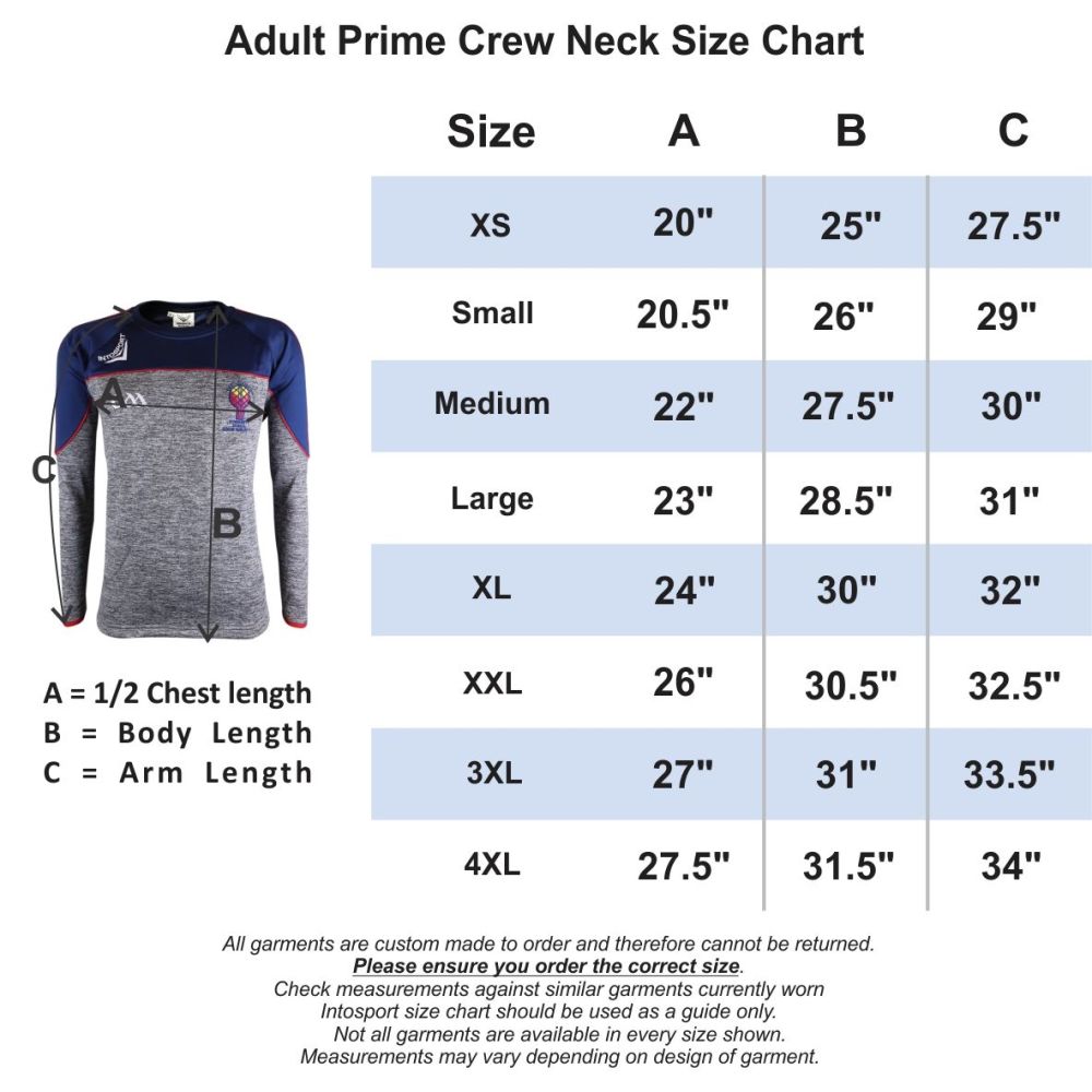 Crew Neck Sizing