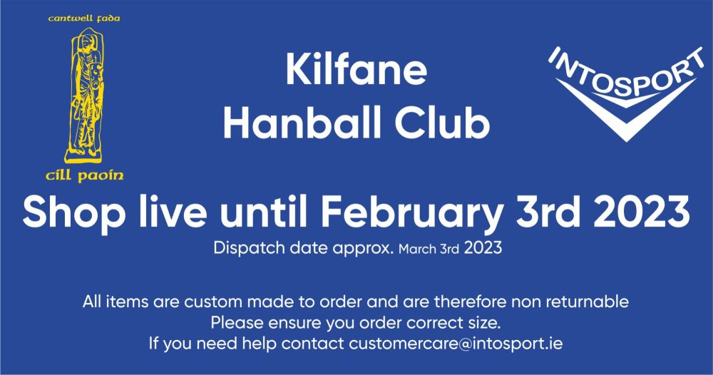 KILFANE HANDBALL CLUB - KILKENNY ONLINE SHOP Header