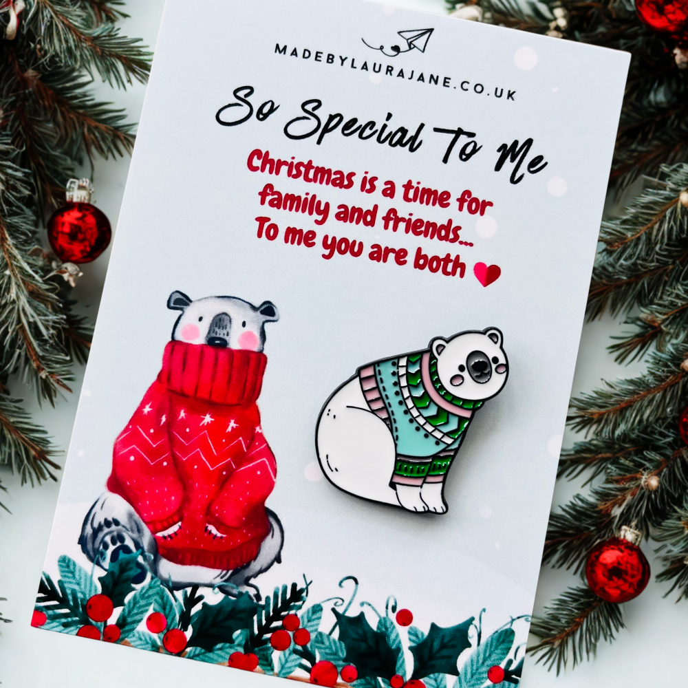 Christmas Bear Like Family To Me Pin Gift