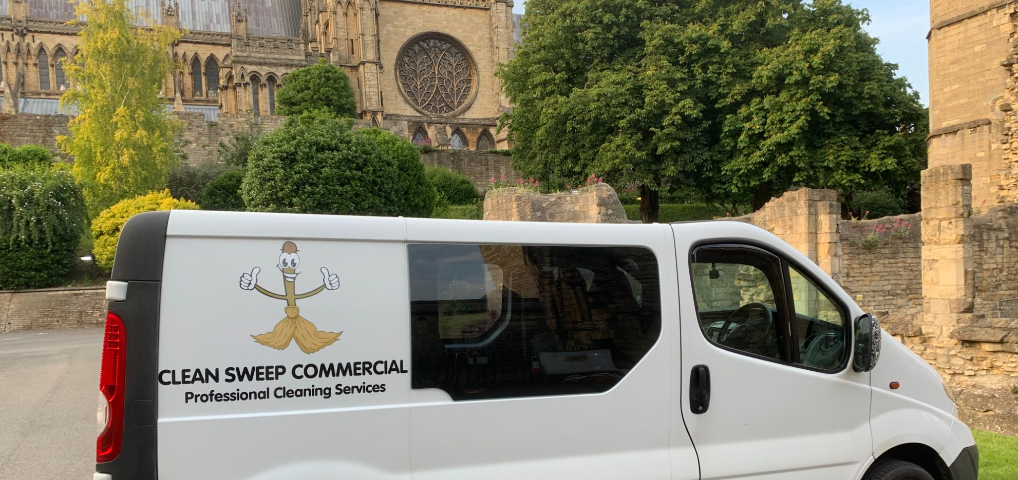 clean sweep van in front of king edward house lincoln